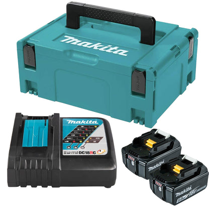 Makita 18V 5.0Ah Lithium-Ion Battery Twin Pack with Charger and Storage Case