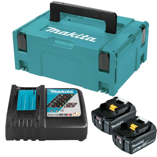 Makita 18V 5.0Ah Lithium-Ion Battery Twin Pack with Charger and Storage Case