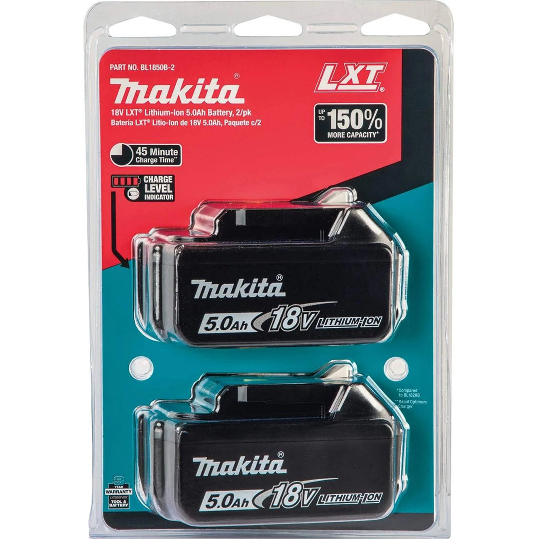 Makita 18V 5.0Ah Lithium-Ion Battery Twin Pack with Charger and Storage Case